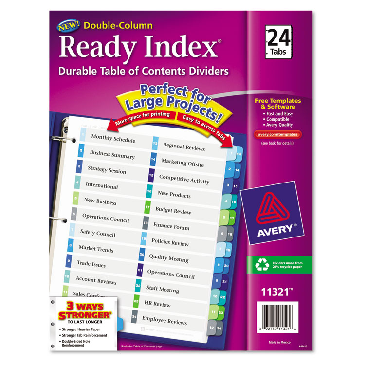 Picture of Ready Index Customizable Table of Contents Double Column Dividers, 24-Tab, Ltr
