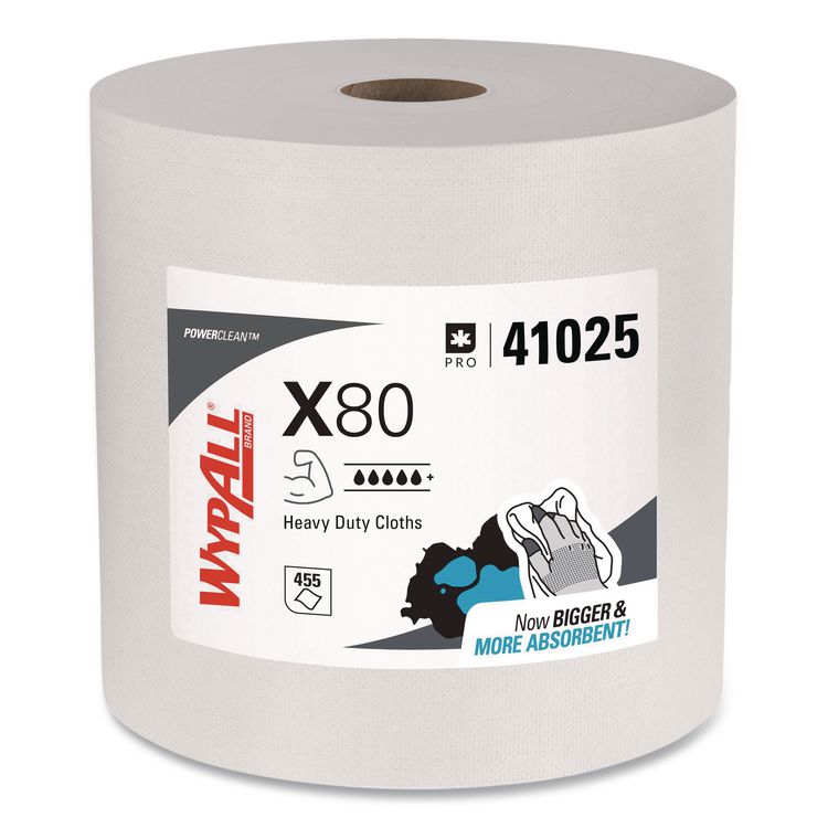 Power Clean X80 Heavy Duty Cloths, Jumbo Roll, 12.4 x 12.2, White, 455/Roll
