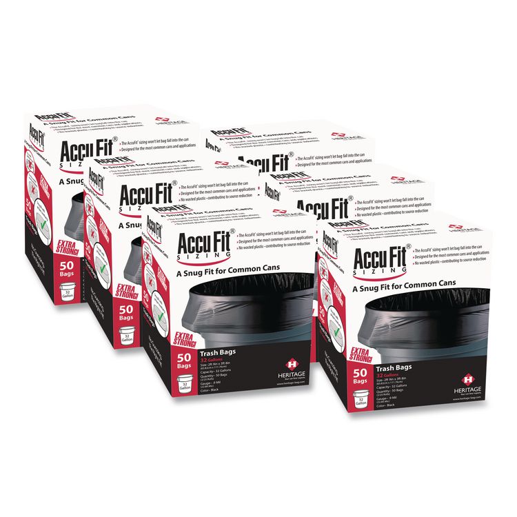 Linear Low Density Can Liners with AccuFit Sizing, 44 gal, 0.9 mil, 37" x 50", Black, 50 Bags/Box, 4 Boxes/Carton