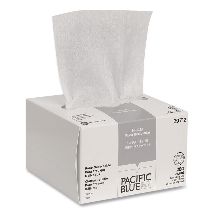 AccuWipe Recycled One-Ply Delicate Task Wipers, 1-Ply, 4.5 x 8.25, Unscented, White, 280/Box