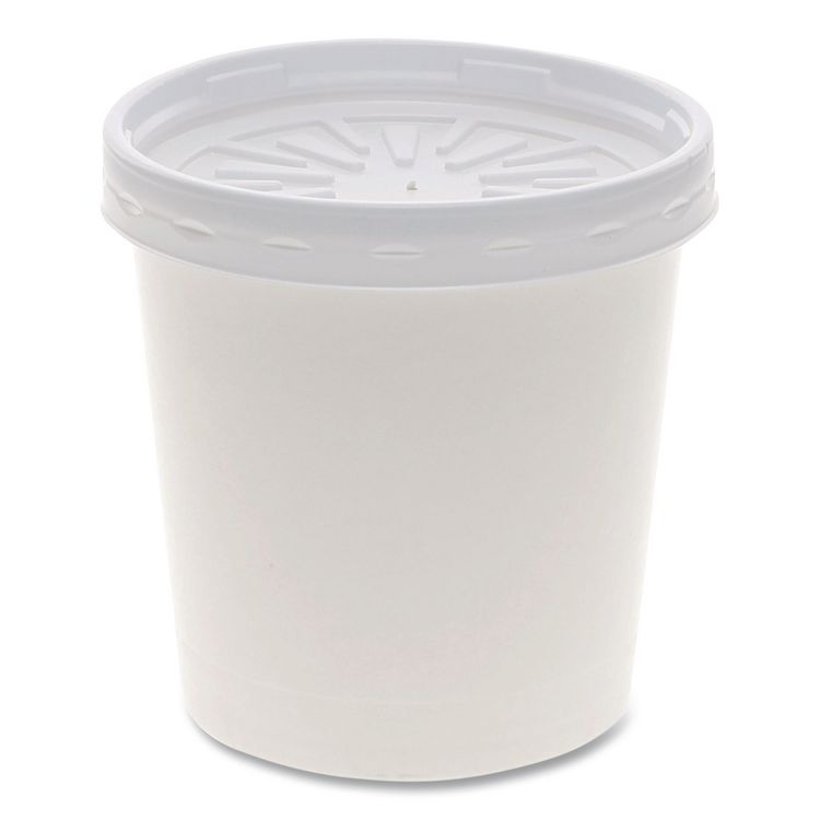 Paper Round Food Container and Lid Combo, 16 oz, 38" Diameter x 3.9" h, White, 250/Carton