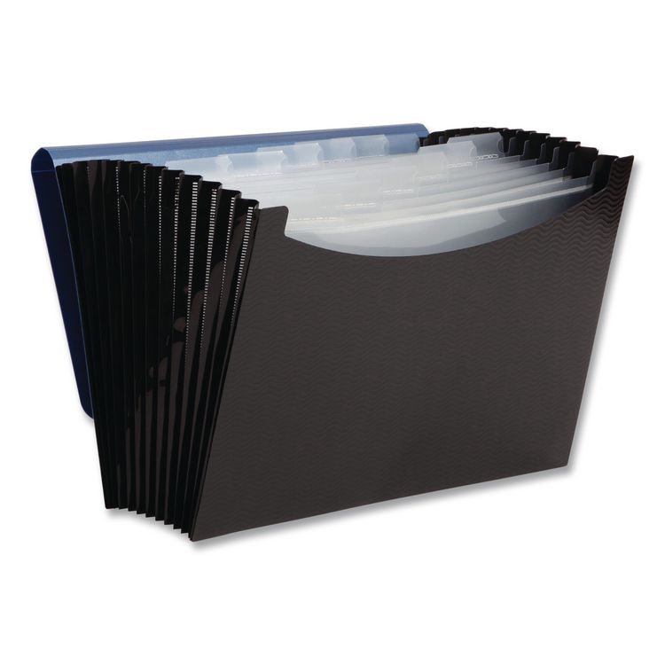 12-Pocket Poly Expanding File, 0.88" Expansion, 12 Sections, Cord/Hook Closure, 1/6-Cut Tabs, Letter Size, Black/Blue