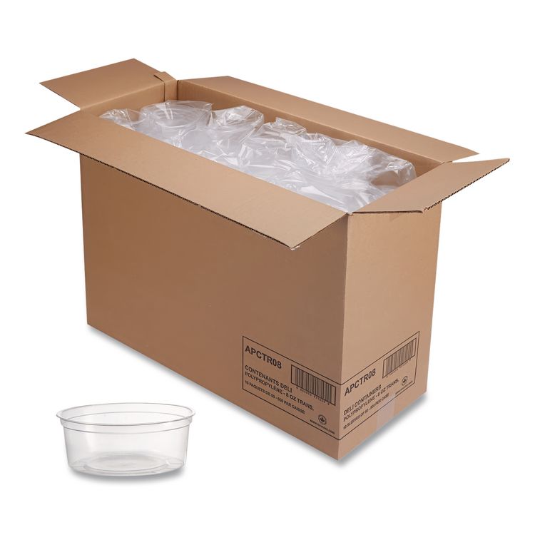 Deli Containers, 8 oz, Clear, Plastic, 50/Pack, 10 Pack/Carton