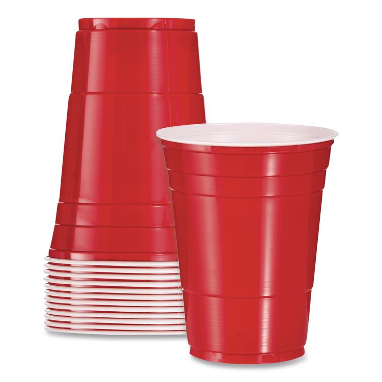 SOLO Party Plastic Cold Drink Cups, 16 oz, Red, 24/Pack, 25 Packs/Carton