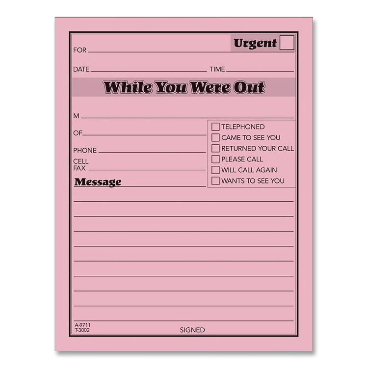 Pink Message Pad, One-Part (No Copies), 4.25 x 5.5, 50 Forms/Pad, 12 Pads/Pack