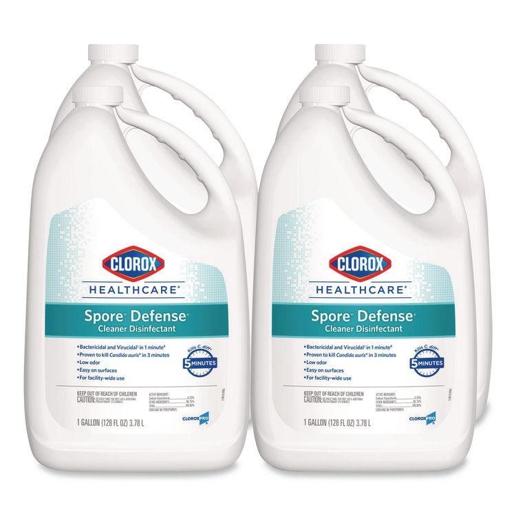 Spore Defense Cleaner Disinfectant, Open System, 1 gal Refill Bottle, 4/Carton