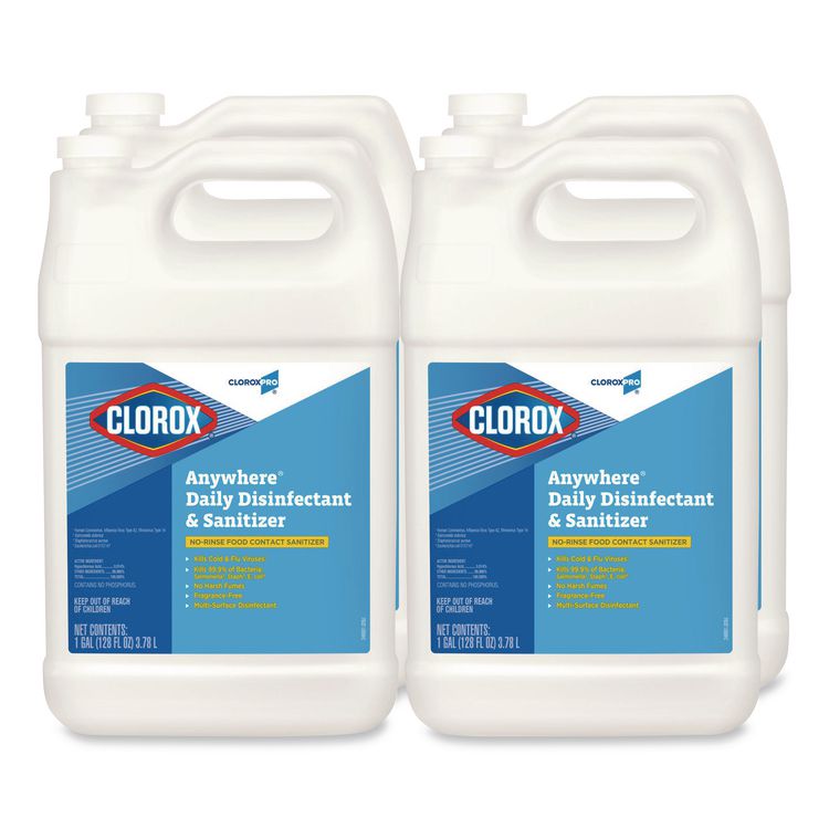 CloroxPro Anywhere Daily Disinfectant and Sanitizer, 128 oz Bottle, 4/Carton