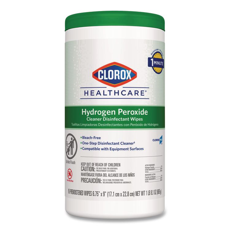 Hydrogen Peroxide Cleaner Disinfectant Wipes, 6.75 x 9, White, 95/Canister
