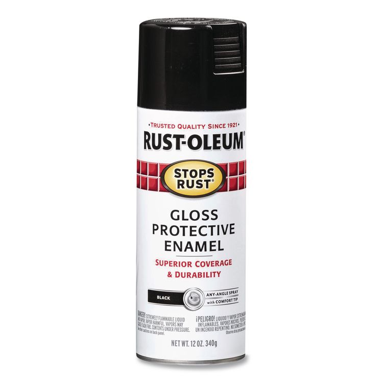 Stops Rust Spray Paint, Gloss Black, 12 oz Aerosol Can, 6/Carton