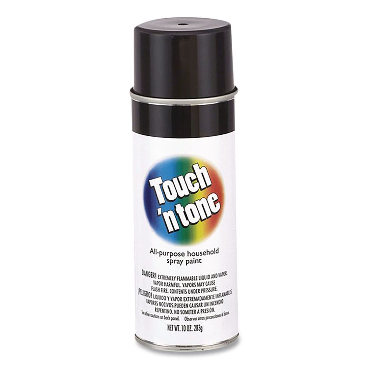 Touch'n Tone Spray Paint, Gloss Black, 10 oz Aerosol Can, 6/Carton