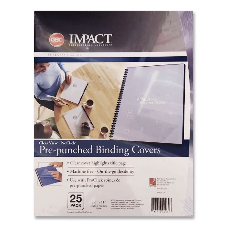 VeloBind Clear View Pre-Punched Presentation Covers, Plastic, Square Corners, 11 x 8.5, Clear, 25/Pack