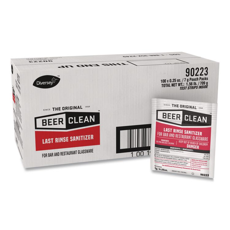 Beer Clean Last Rinse Glass Sanitizer, Powder, 0.25 oz Pack, 100/Carton