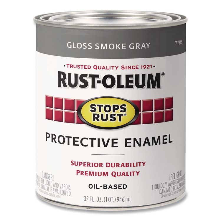 Stops Rust Brush-On Protective Enamel Paint, Gloss Smoke Gray, 1 qt Can, 2/Carton