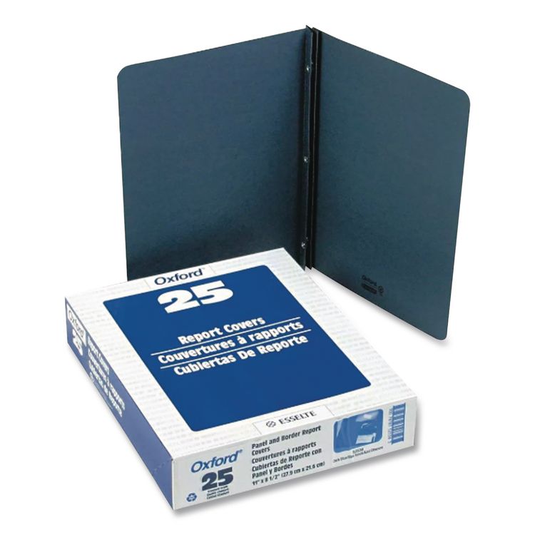 Title Panel And Border Front Report Cover, Three-Prong Fastener, 0.5" Capacity, Dark Blue/dark Blue, 25/box