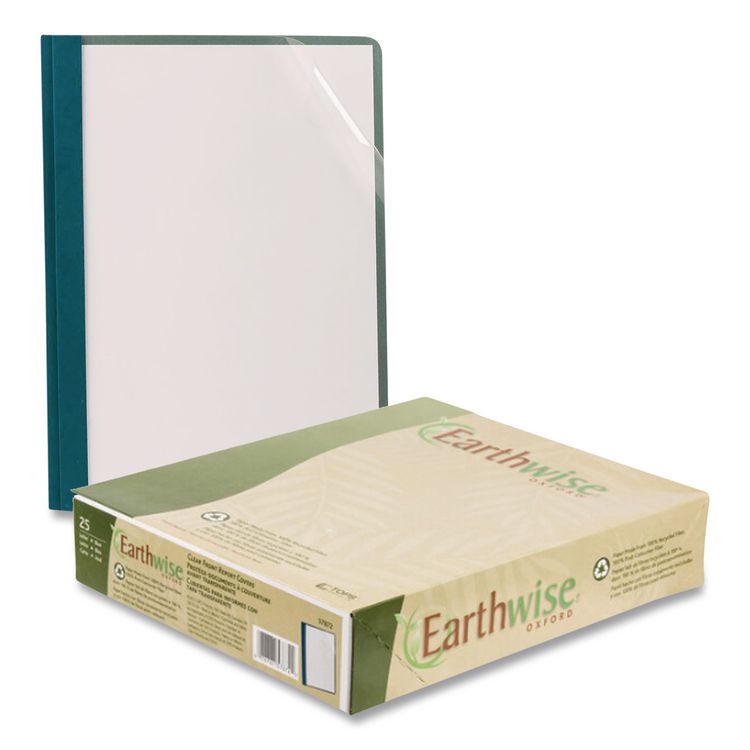 Earthwise By Oxford 100% Recycled Clear Front Report Covers, 3-Prong Fastener, 0.5" Capacity, 8.5 X 11, Clear/blue, 25/box