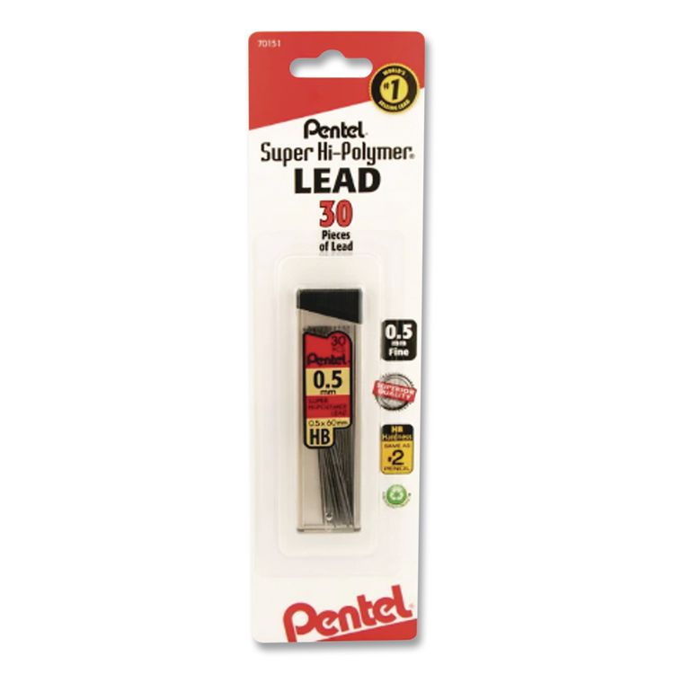 Super Hi-Polymer Lead Refills, 0.5 Mm, Hb, Black, 30/tube