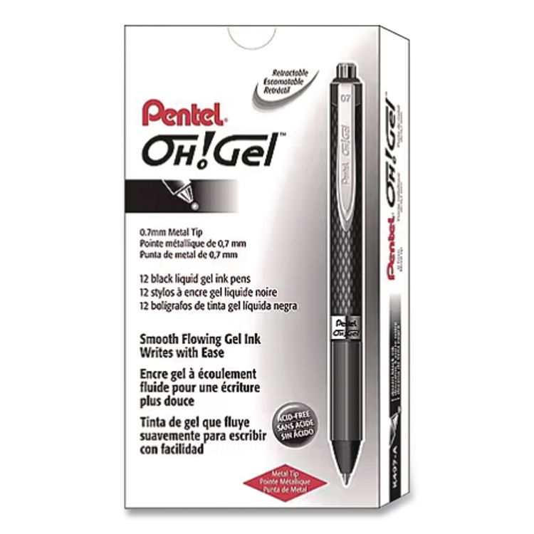 Oh! Gel Pen, Retractable, Medium 0.7 Mm, Black Ink, Black Barrel, Dozen