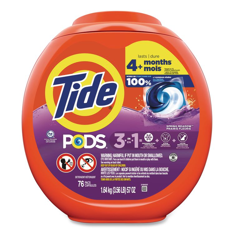 PODS Laundry Detergent, HE Compatible, Spring Meadow, 57 oz Tub, 76 Pacs/Tub