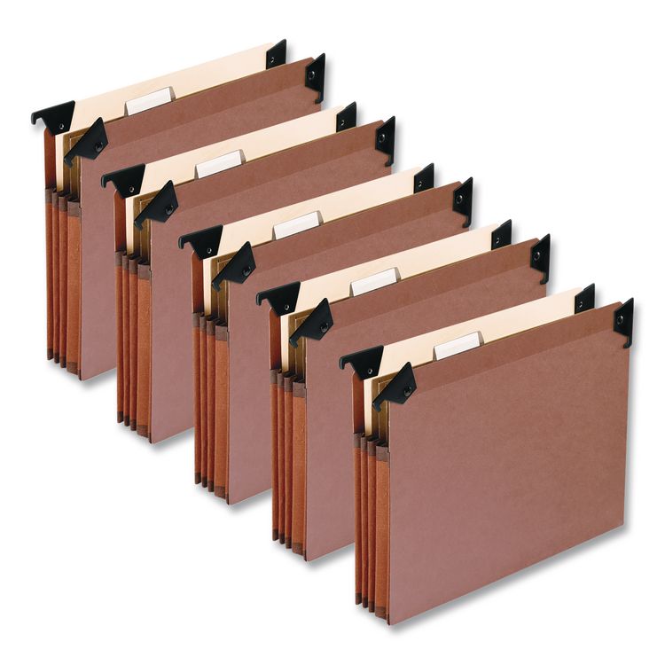 Premium Expanding Hanging File Pockets with Swing Hooks and Dividers, 3 Dividers with 1/5-Cut Tabs, Letter Size, Brown, 5/Box
