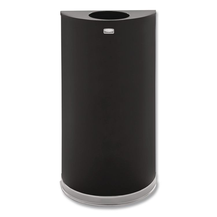European and Metallic Series Open Top Half-Round Receptacle, 12 gal, Steel, Black/Chrome