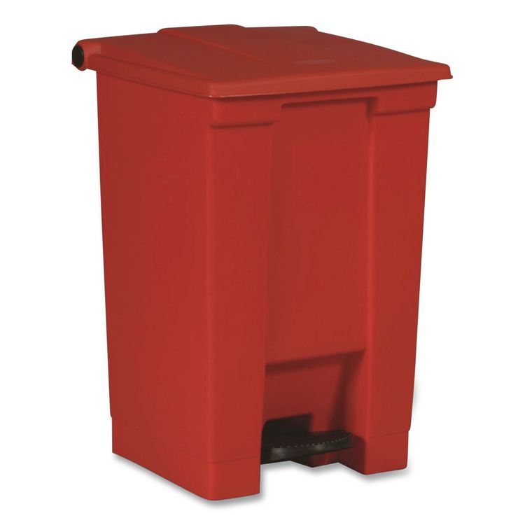 Indoor Utility Step-On Waste Container, 12 gal, Plastic, Red