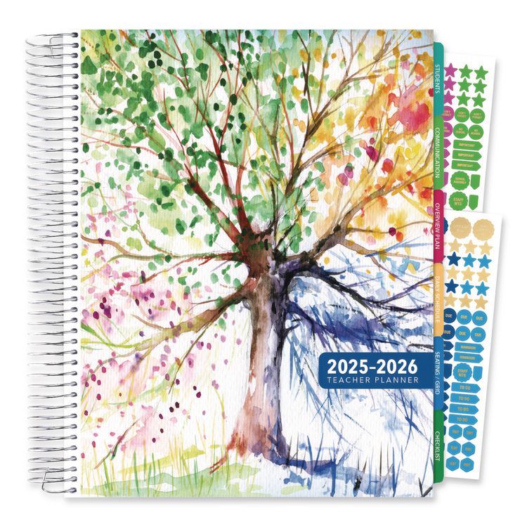 Deluxe Seasons Tree Weekly/Monthly Lesson Planner, 7 Classes, Multicolor Cover, 11 x 8.5, 13-Month: Aug 2025 to Aug 2026