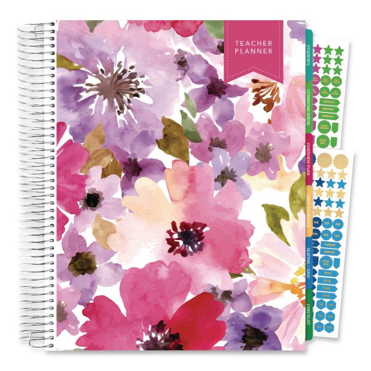Deluxe Spring Floral Undated Weekly/Monthly Teacher's Lesson Planner, 7 Classes, Multicolor Cover, 11 x 8.5, 52-Week Span