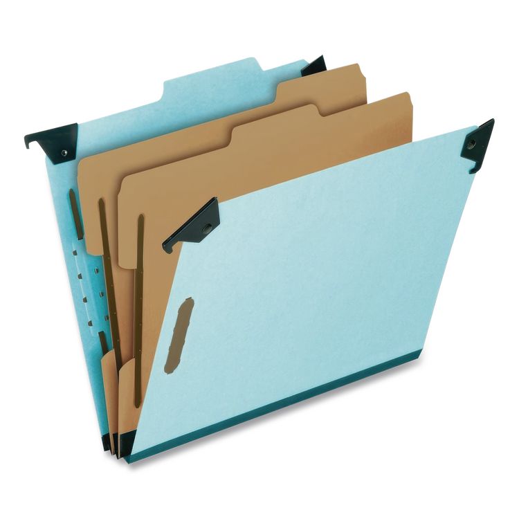 Hanging Classification Folders with Dividers, 2 Dividers, 2/5-Cut Exterior Tabs, Letter Size, Light Blue, 10/Box