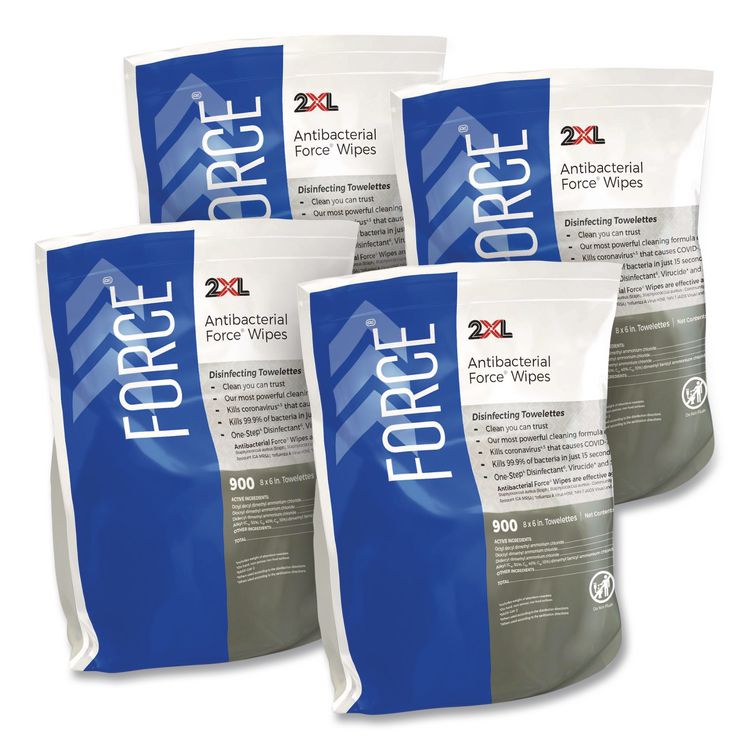 FORCE Disinfecting Wipes Refill, 1-Ply, 6 x 8, Unscented, White, 900/Pack, 4 Packs/Carton