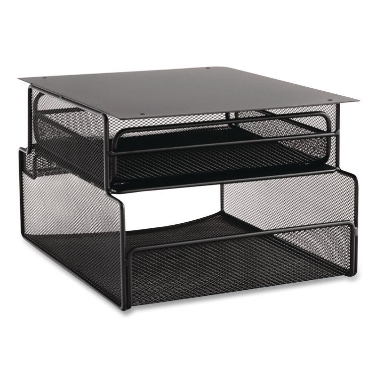 Onyx Hanging Organizer with Drawer, Under Desk Mount, 3 Compartments, Steel Mesh, 12.33 x 10 x 7.25, Black