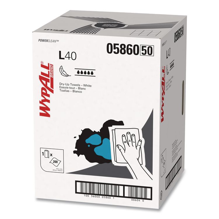 L40 Towels, Dry Up Towels, 19.5 x 42, White, 200 Towels/Roll