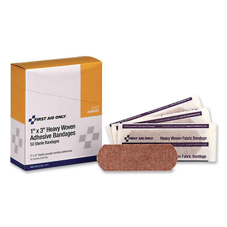 Heavy Woven Adhesive Bandages, Strip, 1 X 3, 50/box