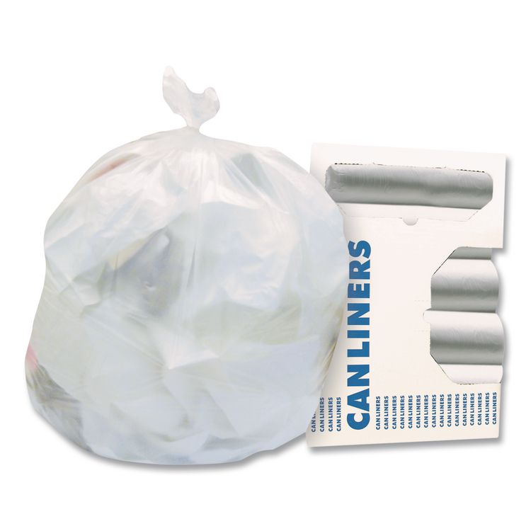 High-Density Waste Can Liners, 30 gal, 16 mic, 30" x 37", Natural, 25 Bags/Roll, 20 Rolls/Carton