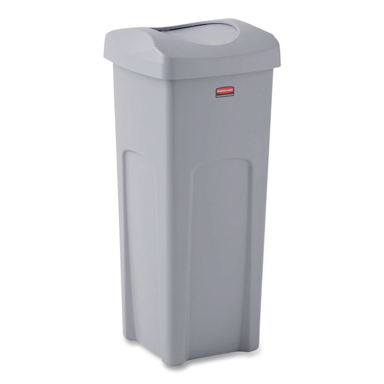 Universal Square Trash Can with Swing Lid, 23 gal, Plastic, Gray
