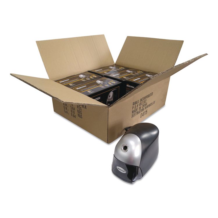 QuietSharp Executive Electric Pencil Sharpener, AC-Powered, 4 x 7.5 x 5.13, Black/Silver, 6/Carton