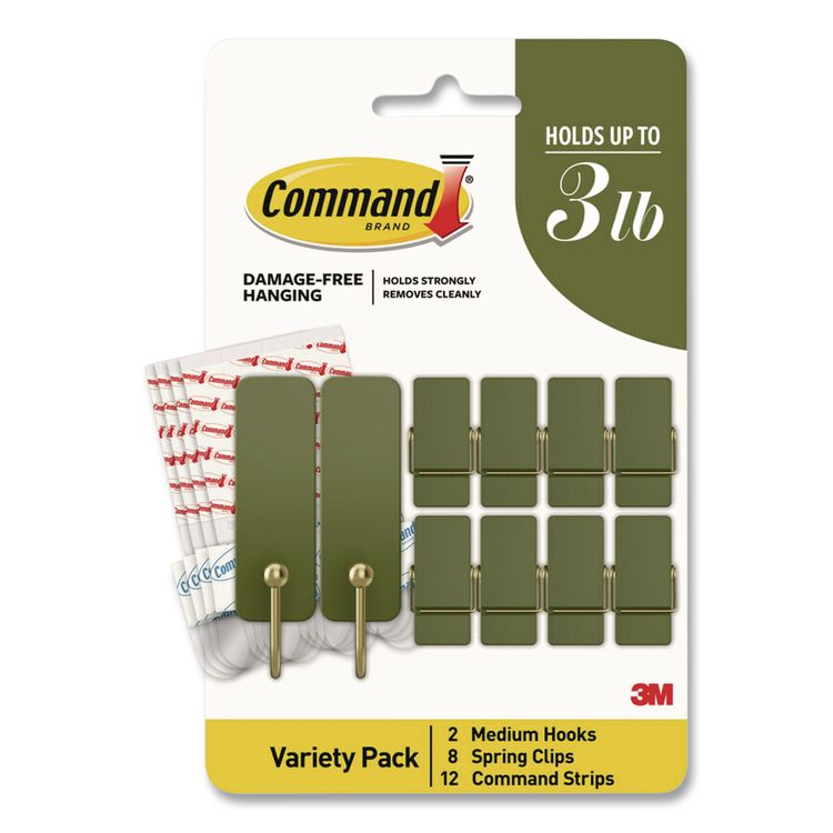 Limited Edition Decorative Hook Variety Pack, (8) Mini Spring Hooks, (2) Medium Hooks (Supports 3lb), Sage Green/Brass, 10/PK