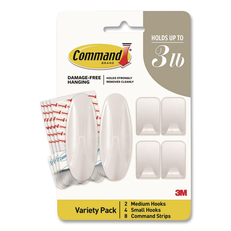 Limited Edition Decorative Hook Variety Pack, (4) Small (Supports 1 lb), (2) Medium (Supports 3 lb), Plastic, White, 6/Pack