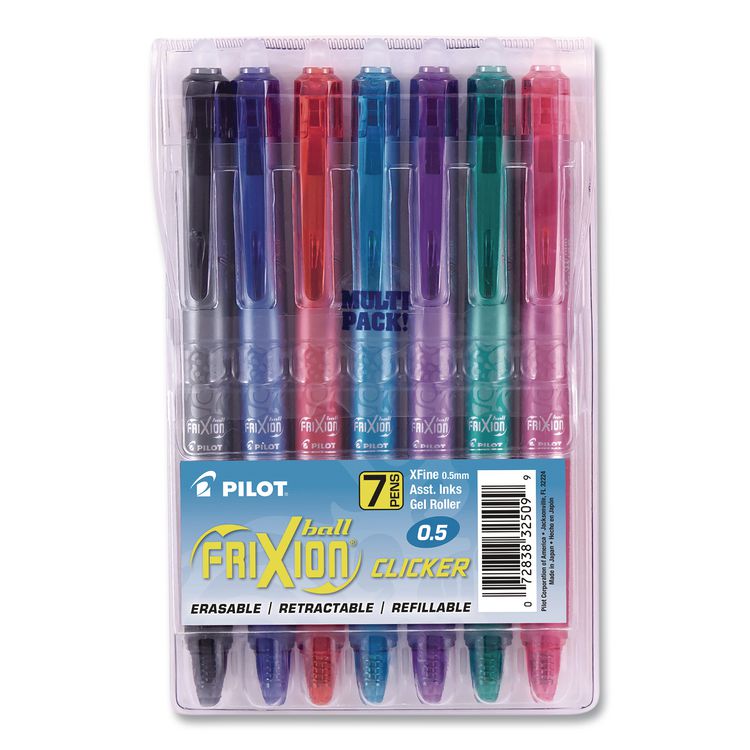 FriXion Ball Clicker Erasable Gel Pen, Retractable, Extra-Fine 0.5 mm, Assorted Ink and Barrel Colors, 7/Pack