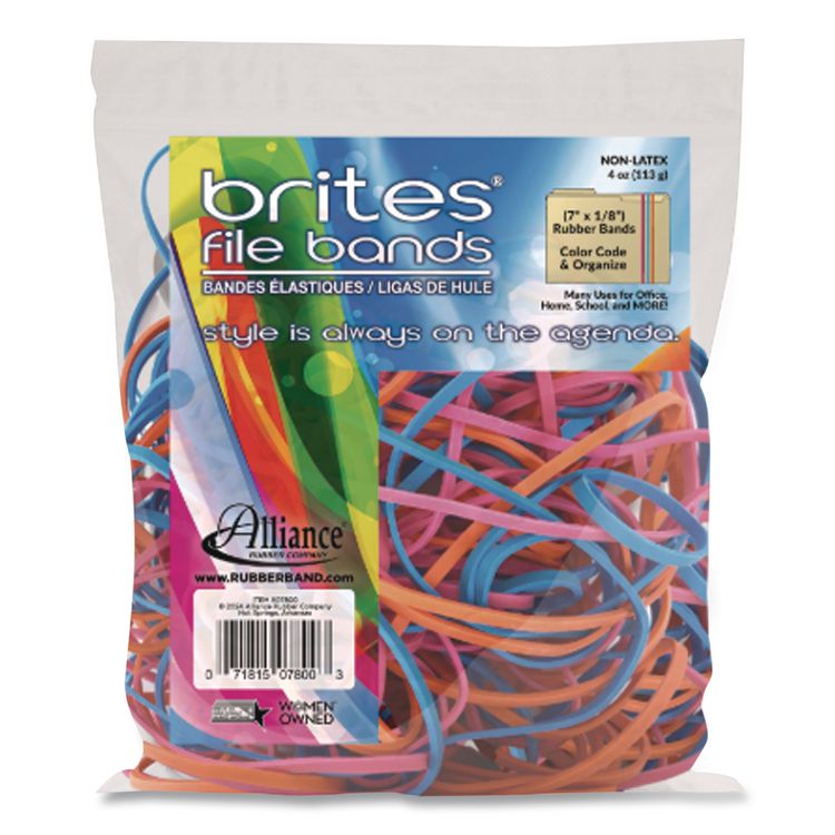 REUSABLE SOLUTIONS FILE BANDS, SIZE 117B, ASSORTED COLORS, 50/PACK
