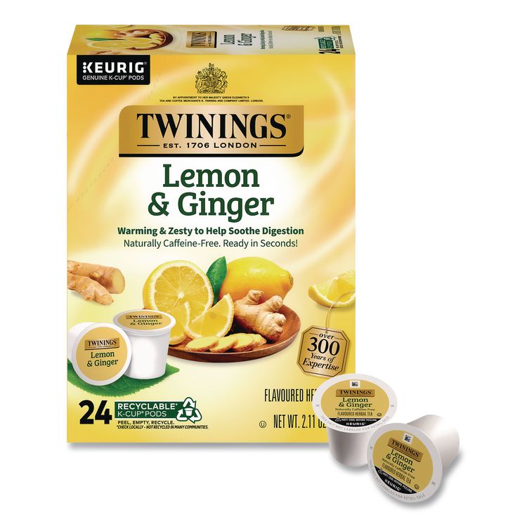 Tea K-Cups, Lemon Ginger, 0.11 Oz K-Cups, 24/box