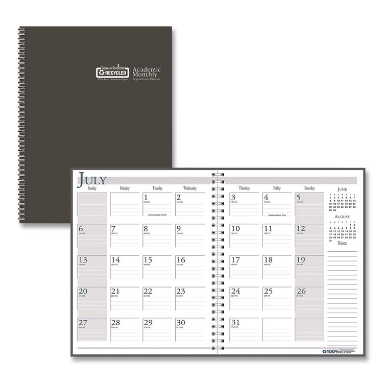 Recycled Academic Monthly Appointment Planner, 11 x 8.5, Charcoal Gray Cover, 14-Month: July 2025 to Aug 2026