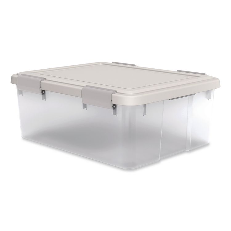 WeatherPro Latching Lid Storage Bin, 30.6 qt, 15.75 x 19.68 x 7.75, Clear