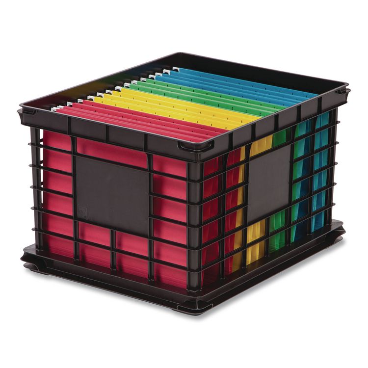 File Storage Durable Plastic Crate, 13.87 x 16.87 x 11.5, Black