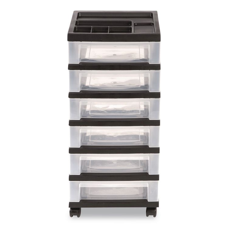 Six-Drawer Durable Storage Cart, Plastic, 15 lb Capacity, 12.13 x 14.38 x 26.38, Clear/Black