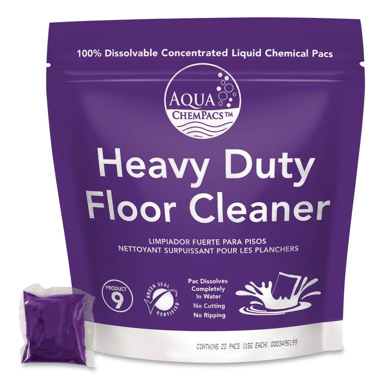 Aqua ChemPacs Heavy Duty Floor Cleaner, Lavender Scent, 100 ChemPacs/Pack