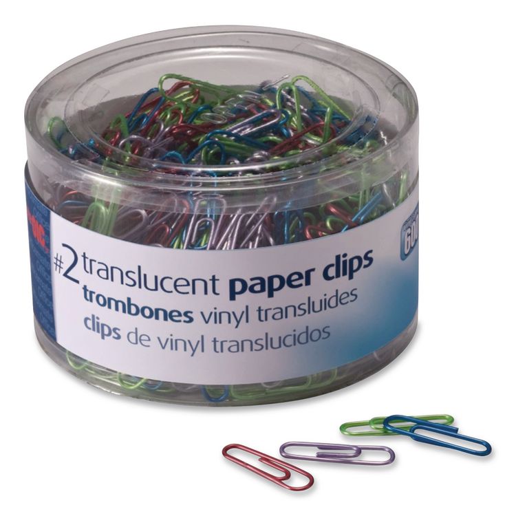 Paper Clips, #2, Vinyl Coated, Assorted Translucent Colors, 600/Pack