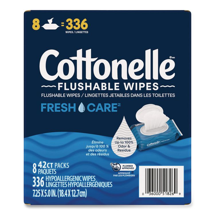 Flushable Wet Wipes, Flip-Top Pack, 5 x 7.25, White, 42 Sheets/Pack, 8 Packs/Carton