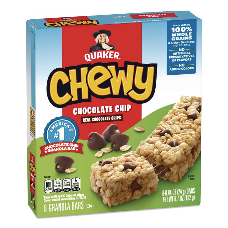 Granola Bars, Chewy Chocolate Chip, 0.84 oz Individually Wrapped, 8/Box