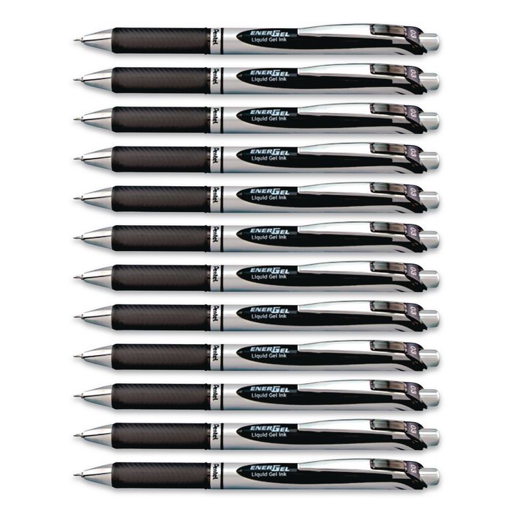 Energel Rtx Gel Pen, Retractable, Extra-Fine 0.3 Mm, Black Ink, Black/silver Barrel, Dozen