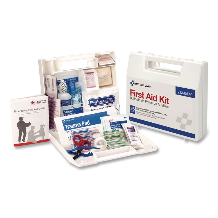 Office First Aid Kit for 25 People, 106 Pieces, Plastic Case with Dividers